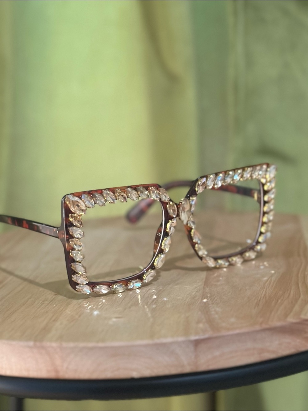 Embellished Square Crystal Sunglasses - Brown